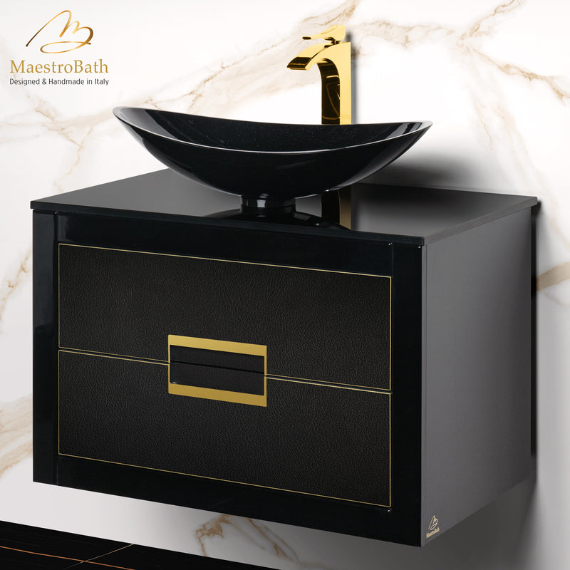 Danya Black and Gold Leather Modern Bathroom Vanity 32 Inch