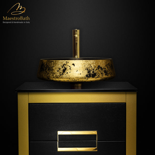 24 inch gold bathroom vanity and gold leaf vessel sink combo