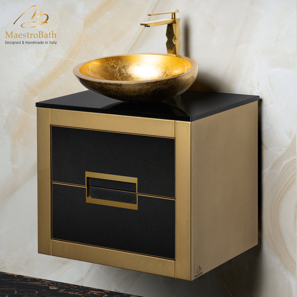 Danya Leather Modern Bathroom Vanity 24 Inch #color_gold and black