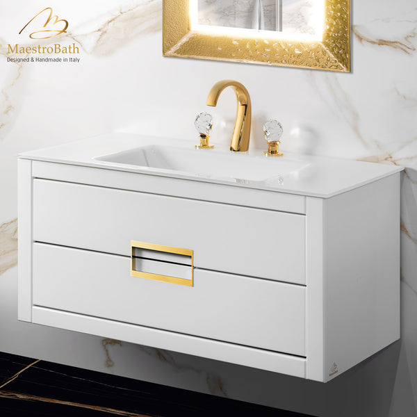 Danya 40 Inch Modern Bathroom Vanity | White & Gold #color_white and gold