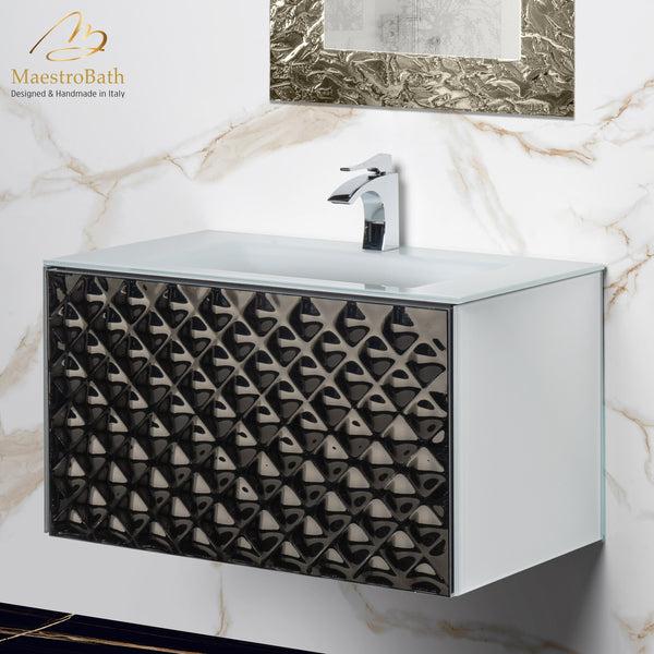 Rombo Modern Single Vanity | White & Bronze