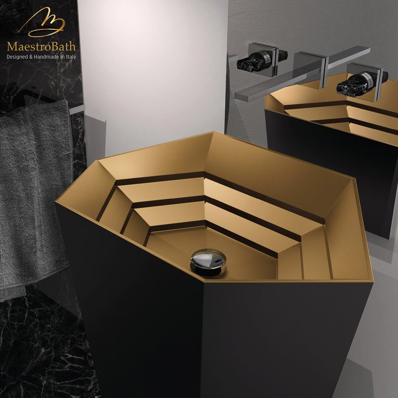 Hex Modern Pedestal Sink | Black and Gold