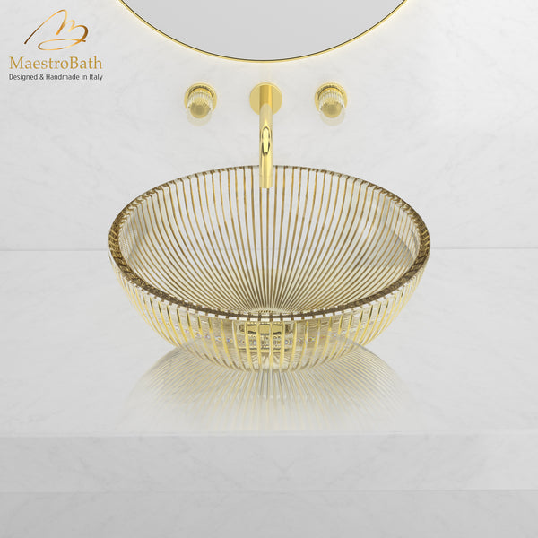 Echo Round Gold/Transparent Crystal Vessel Sink