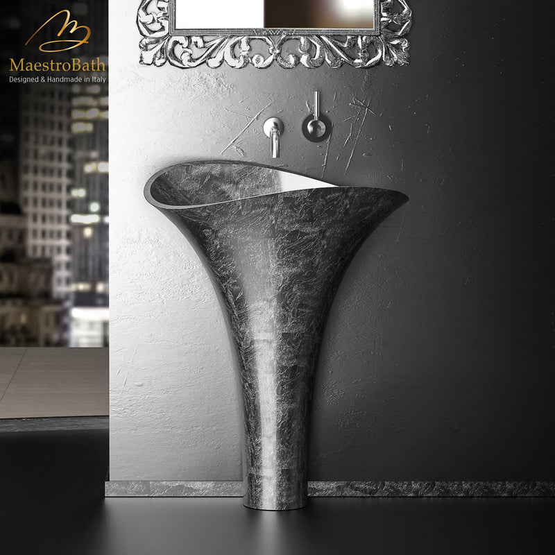 Calla Lily Freestanding Bath Sink | Silver Leaf